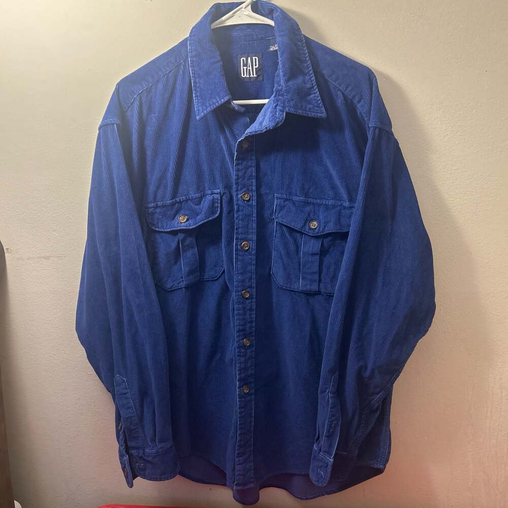 Vintage Gap Blue Corduroy Button Down Shirt Size Large